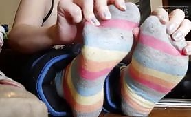 Workout babe Sweaty Asian Feet exercising